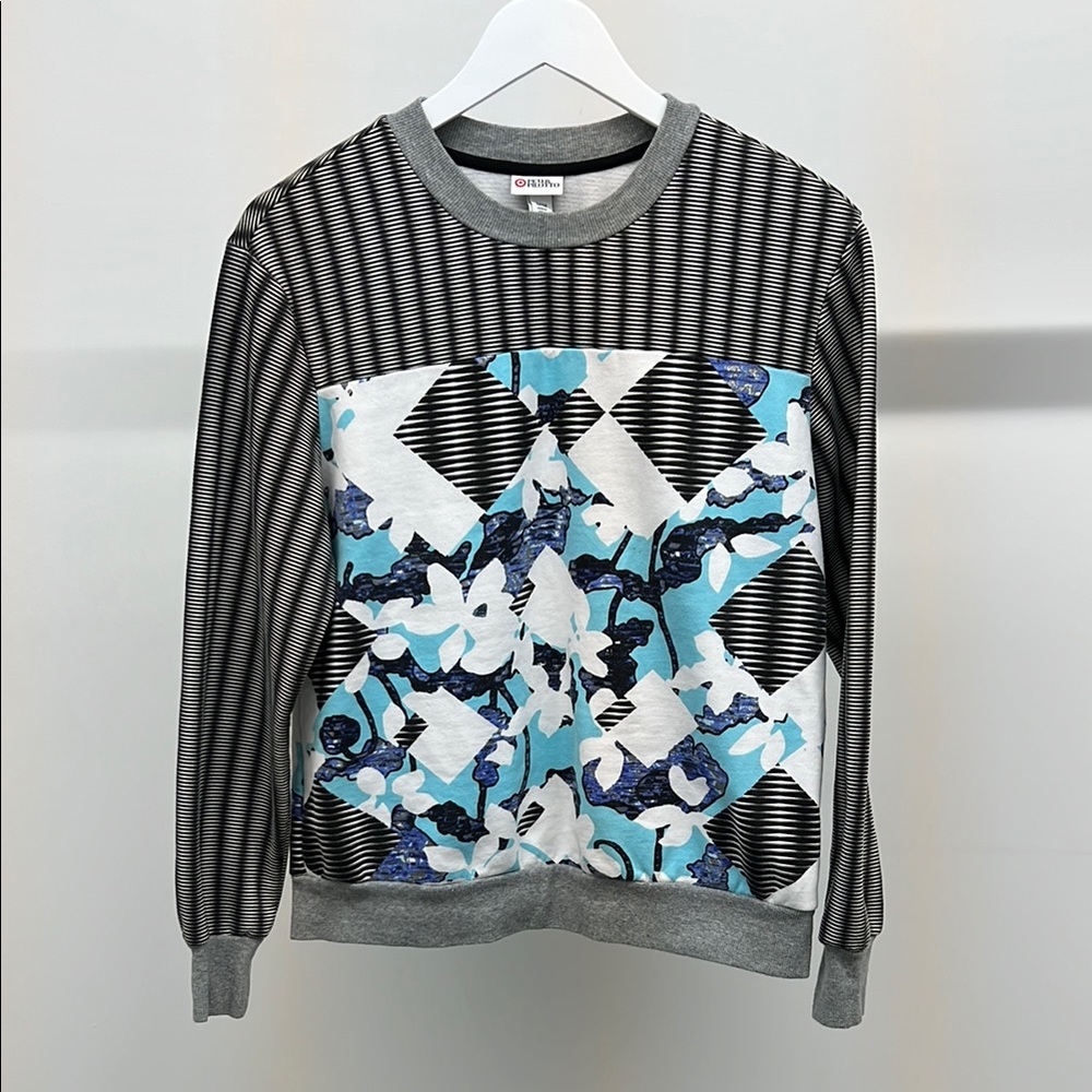 Peter Pilotto Black and Blue Crewneck Sweater with Geometric Patterns